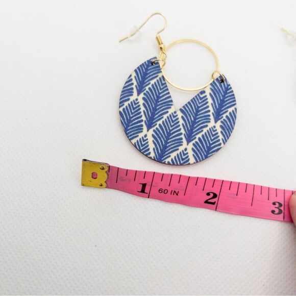 Blue and White Floral Botanical Printed Statement Earrings - Picture 12 of 12
